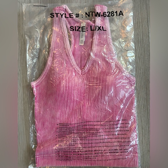 NEW ZENANA WASHED SEAMLESS BRA PADDED V-NECK CROPPED TANK HOT PINK S/M L/XL - Picture 2 of 4